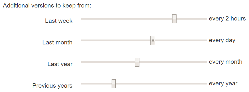 Backup version settings