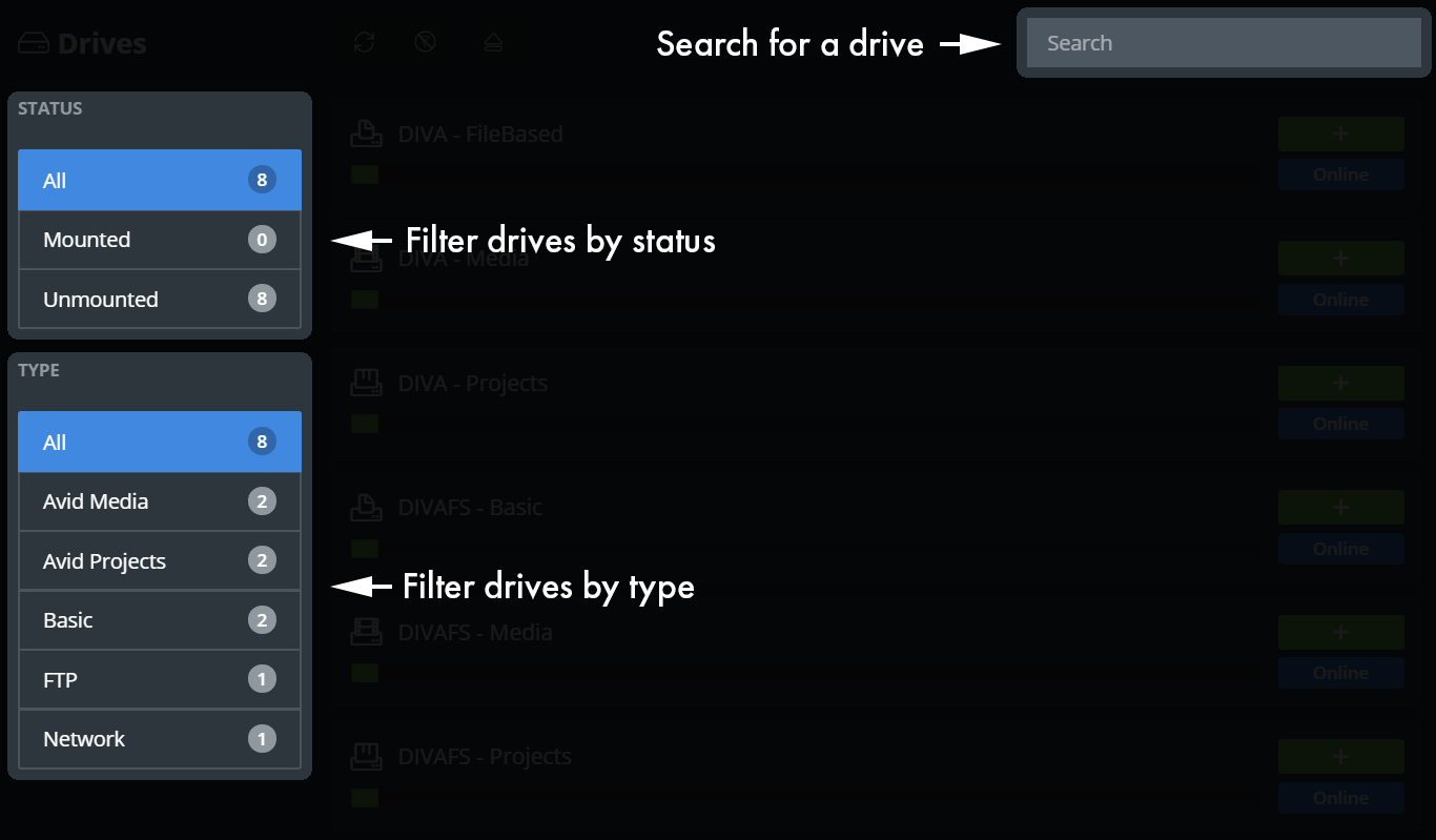 DIVA Client drive search